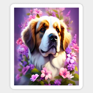 Saint Bernard Dog Surrounded by Beautiful Spring Flowers Magnet